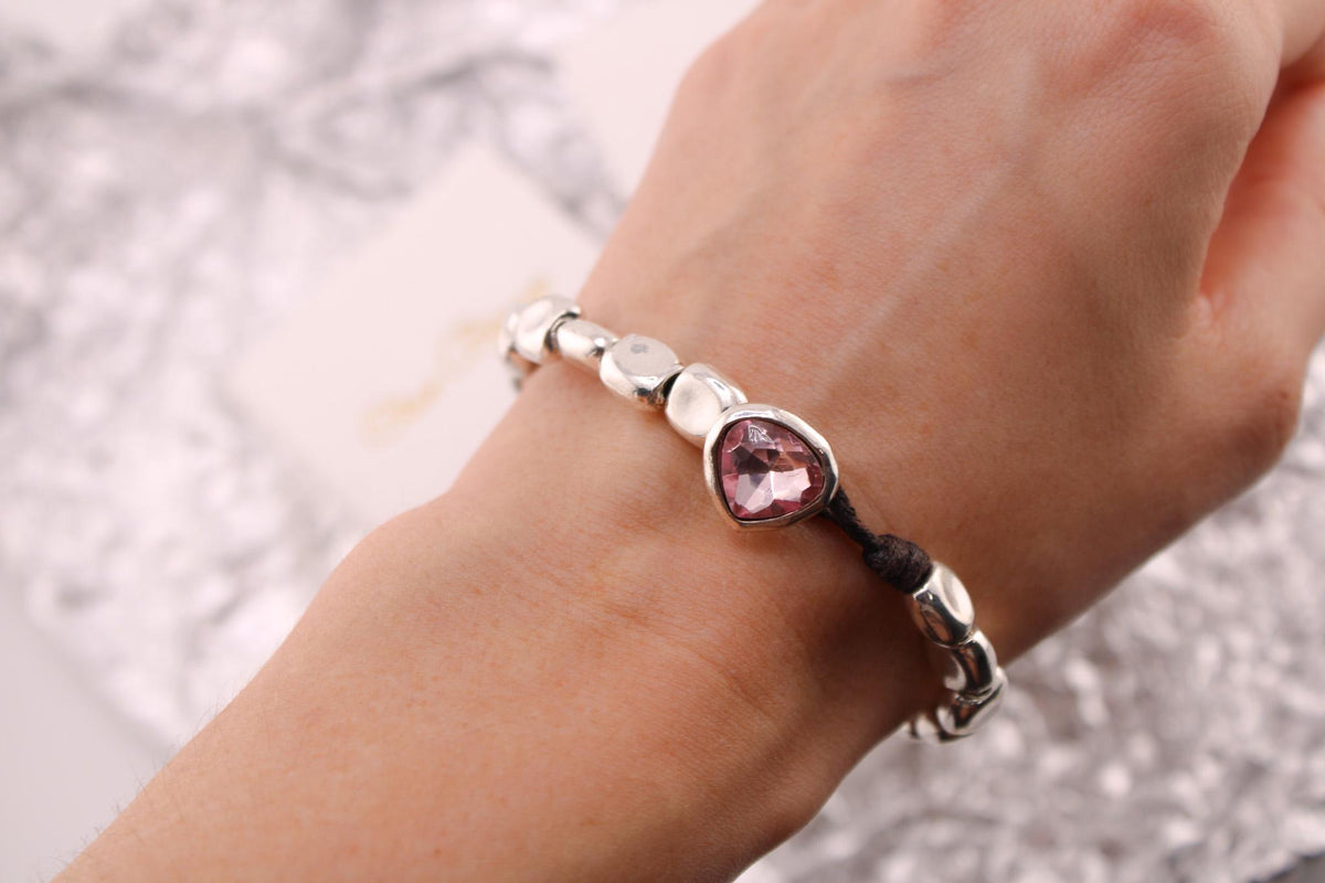 Silver Pink Rhinestone Bracelet/Sparkling Crystal Jewelry for Women/Gift for Her