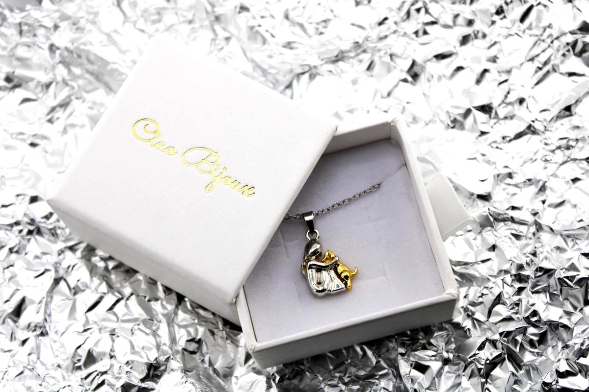 Cartoon Gold Dual-Color Human & Dog Pendant Necklace/Cute Friendship Jewelry Gift for Friends
