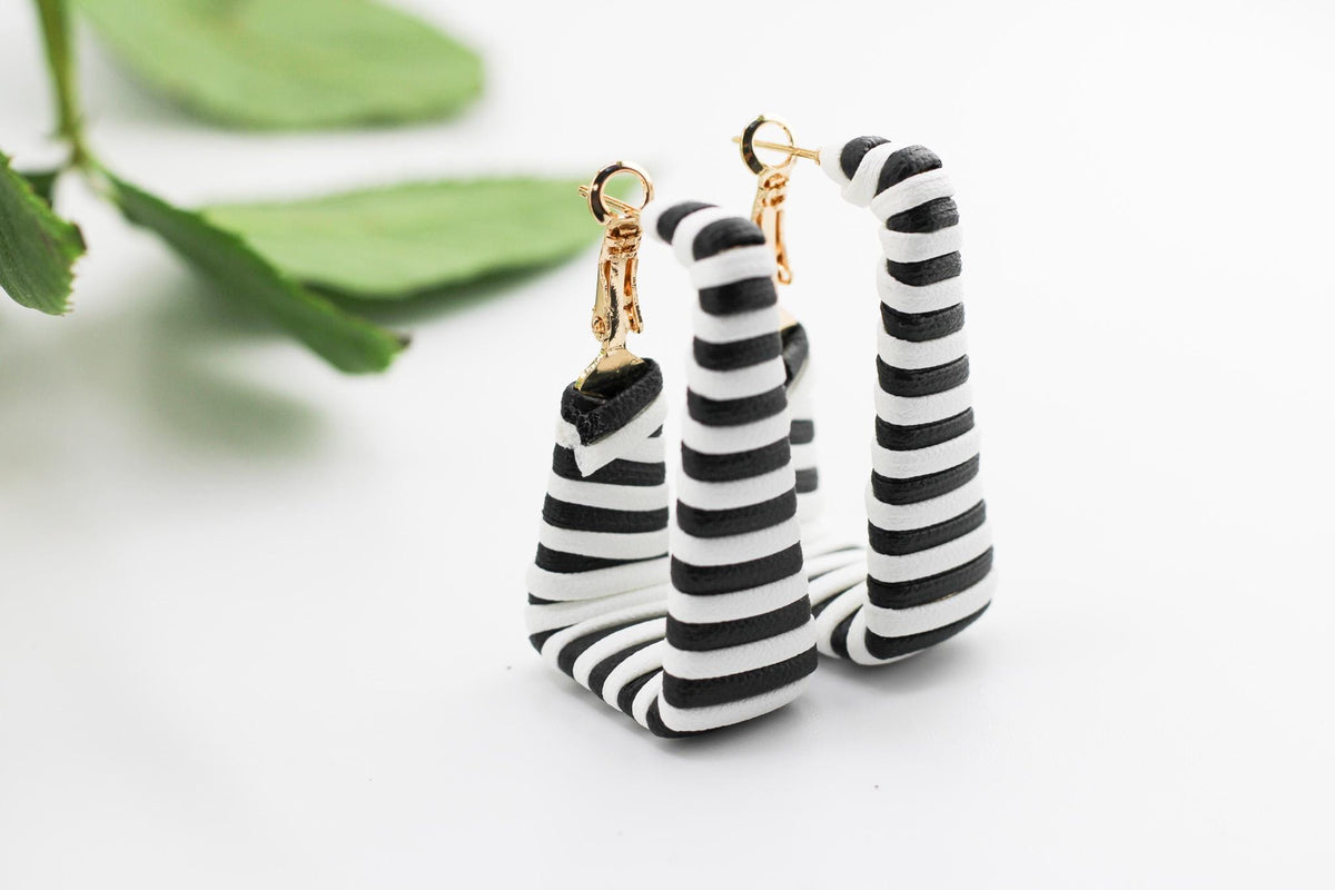 Boho Zebra Print Leather Earrings, Lightweight Dangle Jewelry