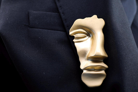Asymmetrical Half Face Brooch/ Abstract Metal Pin