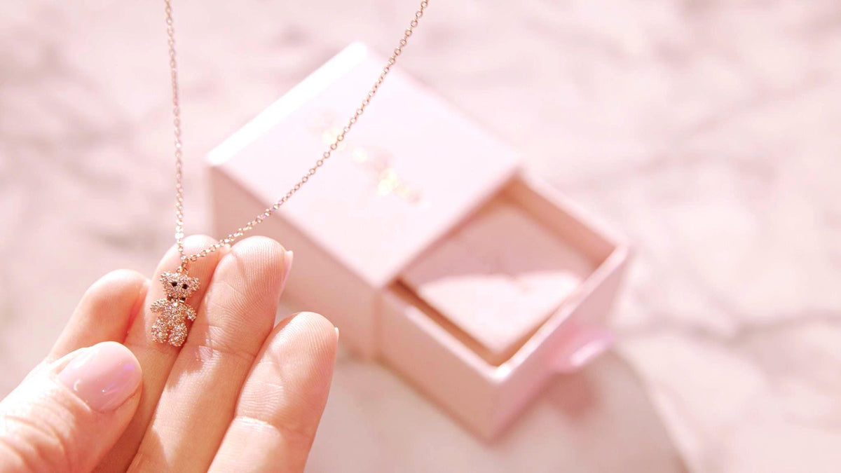 Crystal Bear Necklace/Cubic Zirconia Bear Pendant /Gold Stainless Steel/Cute Jewelry for Women