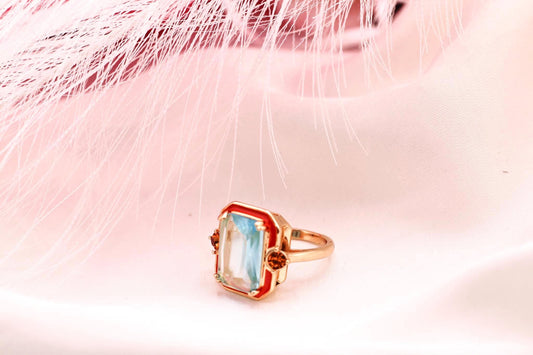 Vintage-Style Iridescent Gemstone Ring, Gold-Plated Art Deco Cocktail Ring