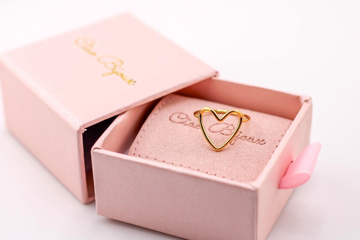 Gold Heart Outline Ring for Her/Dainty Open Heart Ring/ Minimalist Love Ring /Romantic Gold Jewelry Gift /Gift for Her /Ring Gift Idea