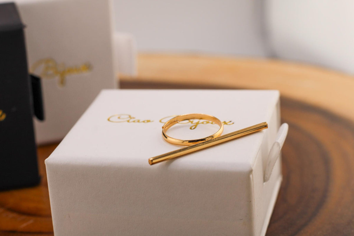 18K Gold Plated Stainless Steel Ring, Geometric Triple Line Band