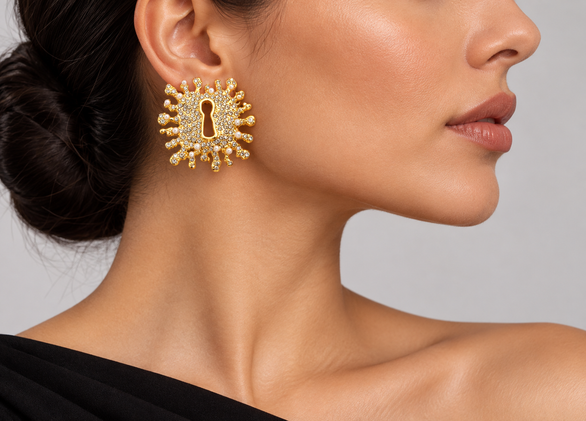 Keyhole Earrings /Vintage Rhinestone Statement Jewelry/Art Deco Style Dangle Earrings/Unique Gift