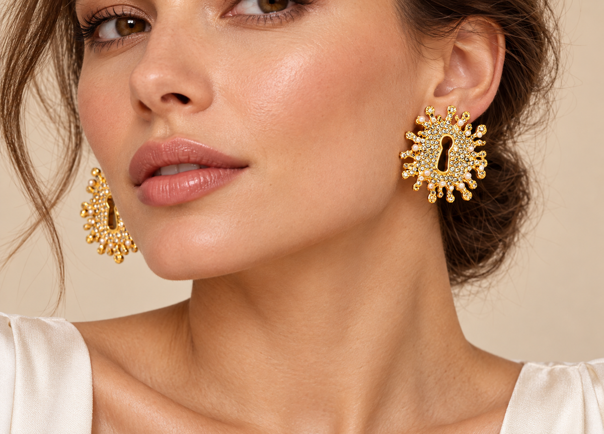 Keyhole Earrings /Vintage Rhinestone Statement Jewelry/Art Deco Style Dangle Earrings/Unique Gift