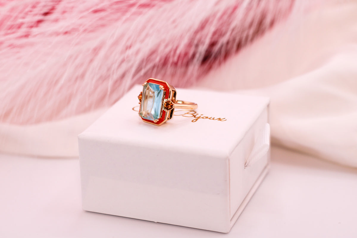 Vintage-Style Iridescent Gemstone Ring, Gold-Plated Art Deco Cocktail Ring