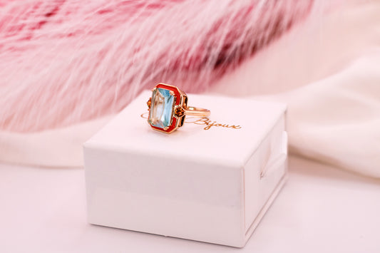 Vintage-Style Iridescent Gemstone Ring, Gold-Plated Art Deco Cocktail Ring
