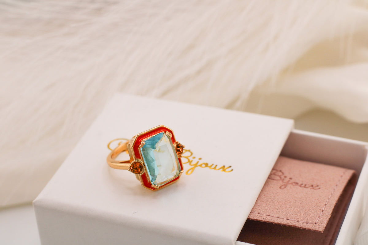 Vintage-Style Iridescent Gemstone Ring, Gold-Plated Art Deco Cocktail Ring