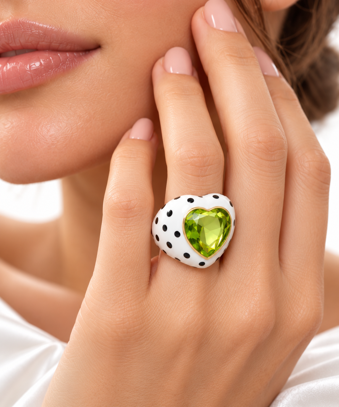 Draweye Korean Fashion Rings/Sweet Polka Dot Heart-Shaped Rings for Women/Vintage Glaze Elegant Cuff/Anillos Mujer