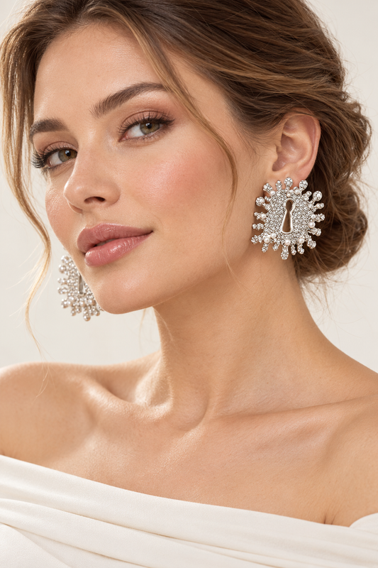 Keyhole Earrings /Vintage Rhinestone Statement Jewelry/Art Deco Style Dangle Earrings/Unique Gift