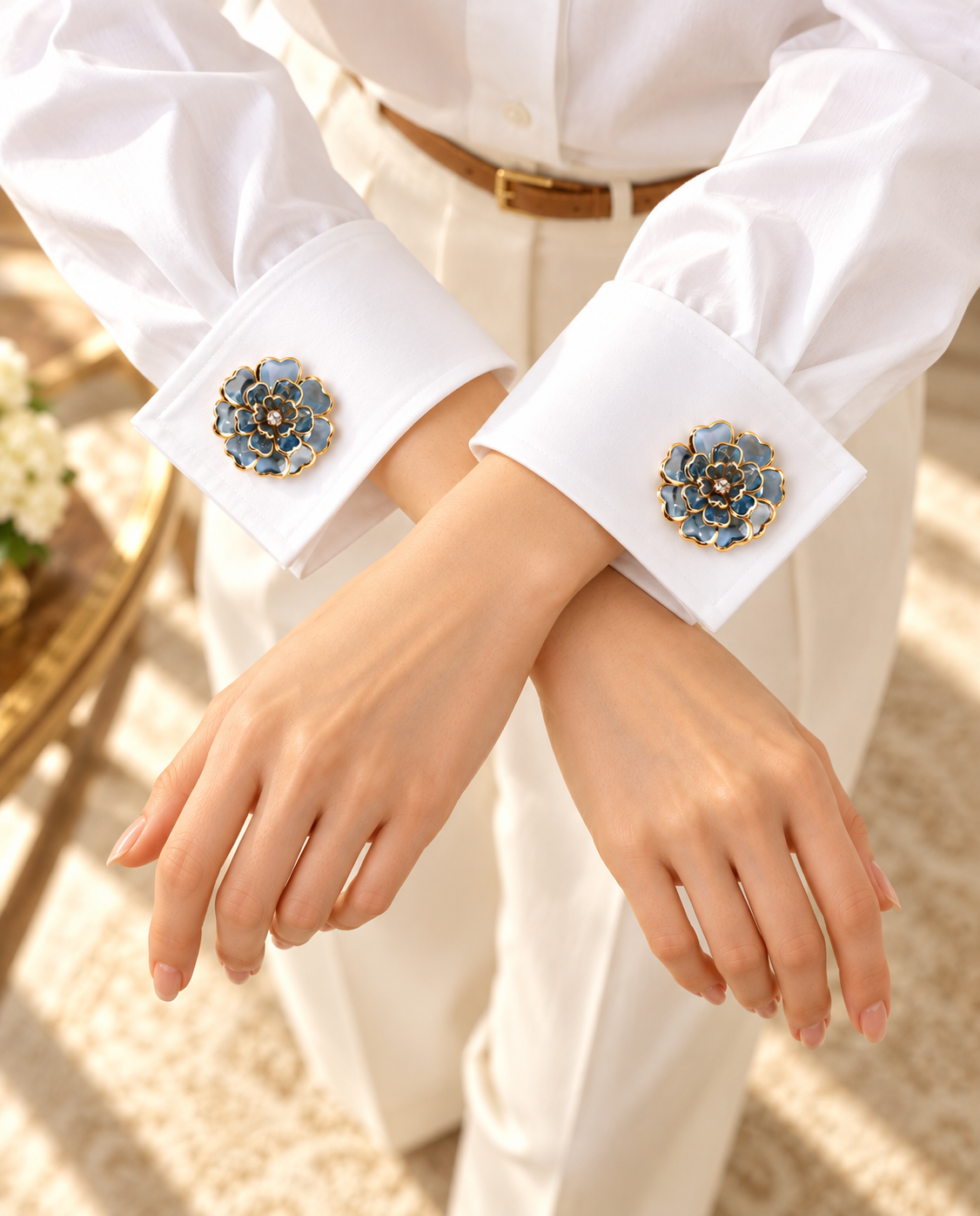 Luxury Crystal Floral Button Covers /Chic Shirt Cuff Accents for Women/ Elegant Button Cover Cufflinks/Stylish Shirt Accessories Gift