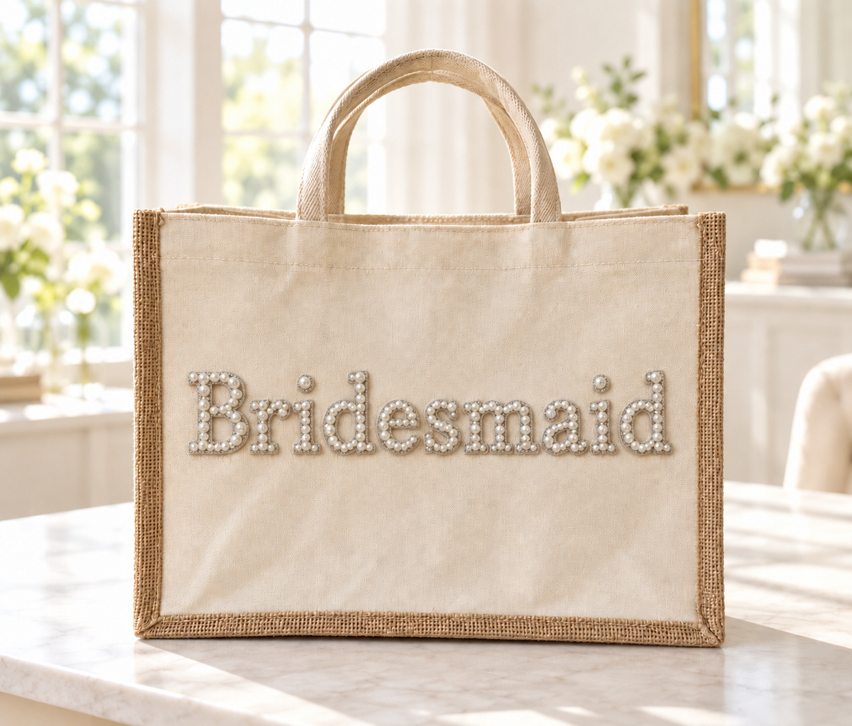 Personalized Bridesmaid Tote Bag with Rhinestone Letters - Custom Name Wedding Gift