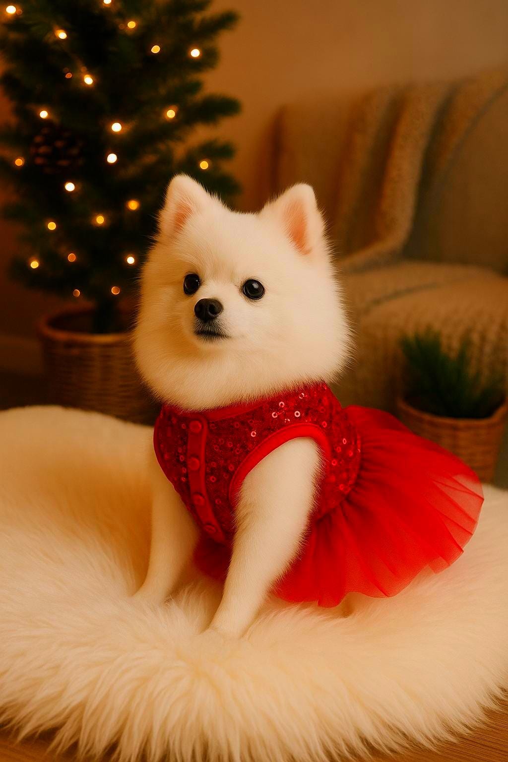 Christmas Red Sequin Tulle Pet Dress: Holiday Outfit for Small Dogs & Cats