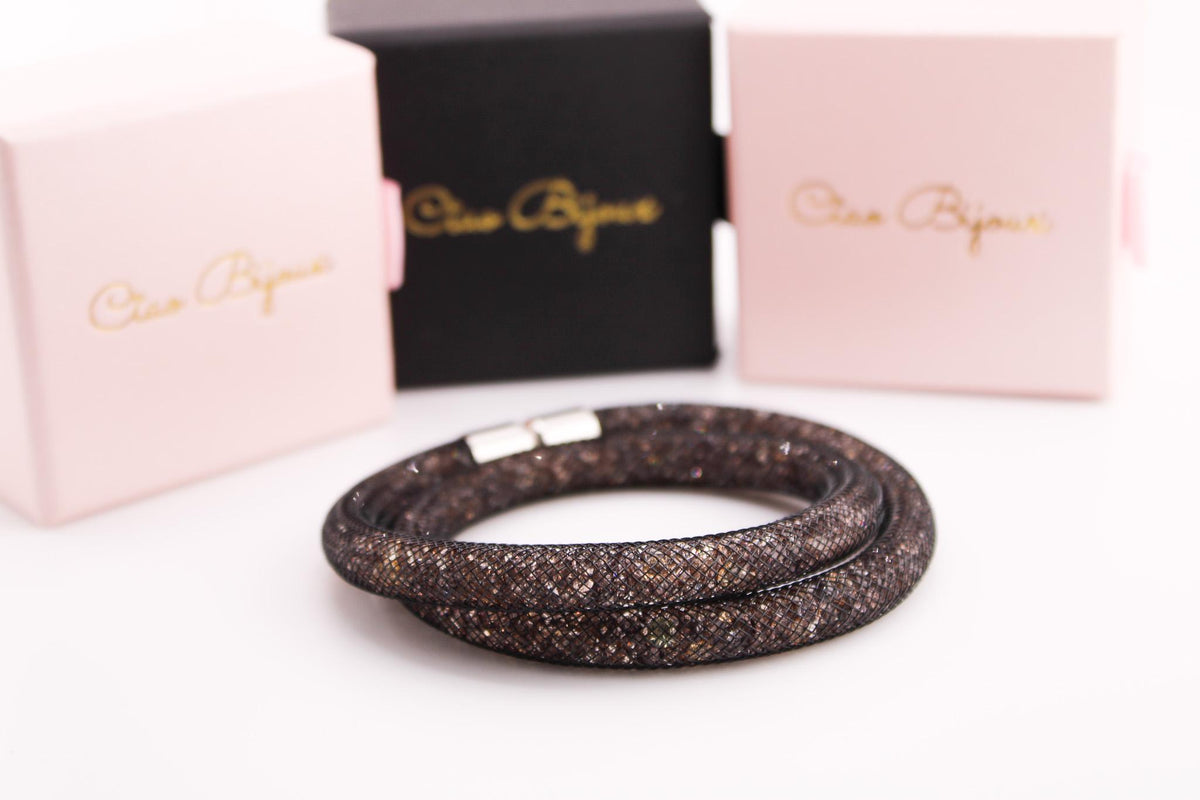 Lovely Crystal Mesh Bracelet/Tube Crystals Double Wrap with Magnetic Clasp/Jewelry for Women, Men, and Girls