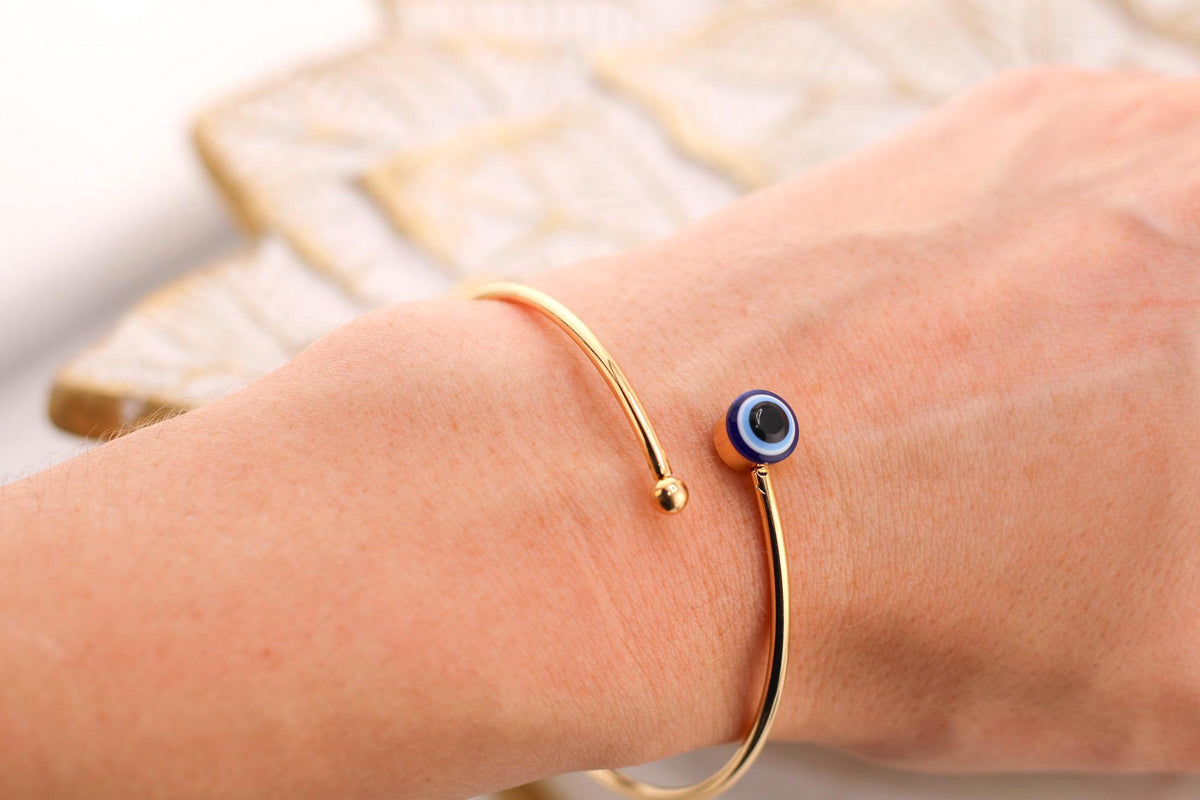 Gold-Plated Evil Eye Charm Bracelet: Turkish Nazar Protection Jewelry