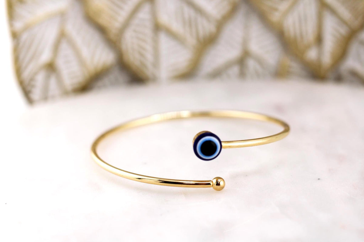 Gold-Plated Evil Eye Charm Bracelet: Turkish Nazar Protection Jewelry