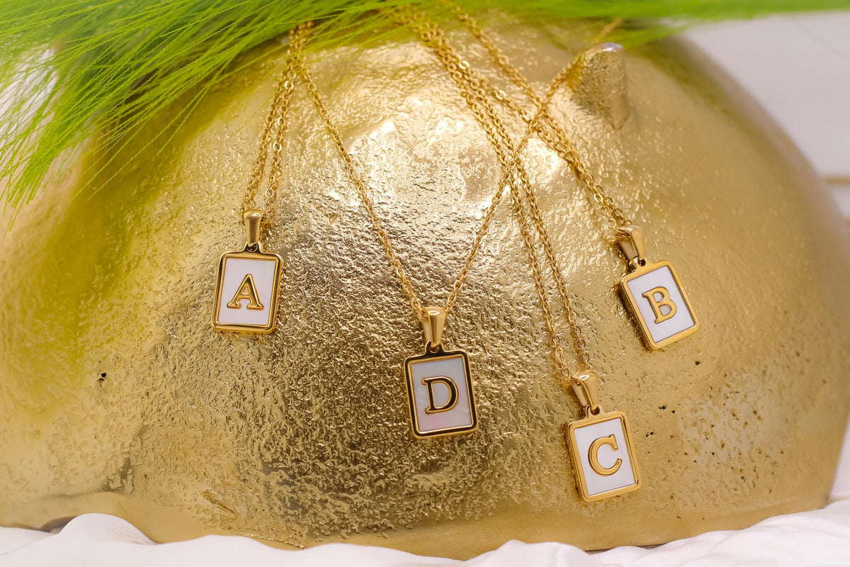 Mother of Pearl Initial Pendant, 18K Gold Filled Letter Necklace