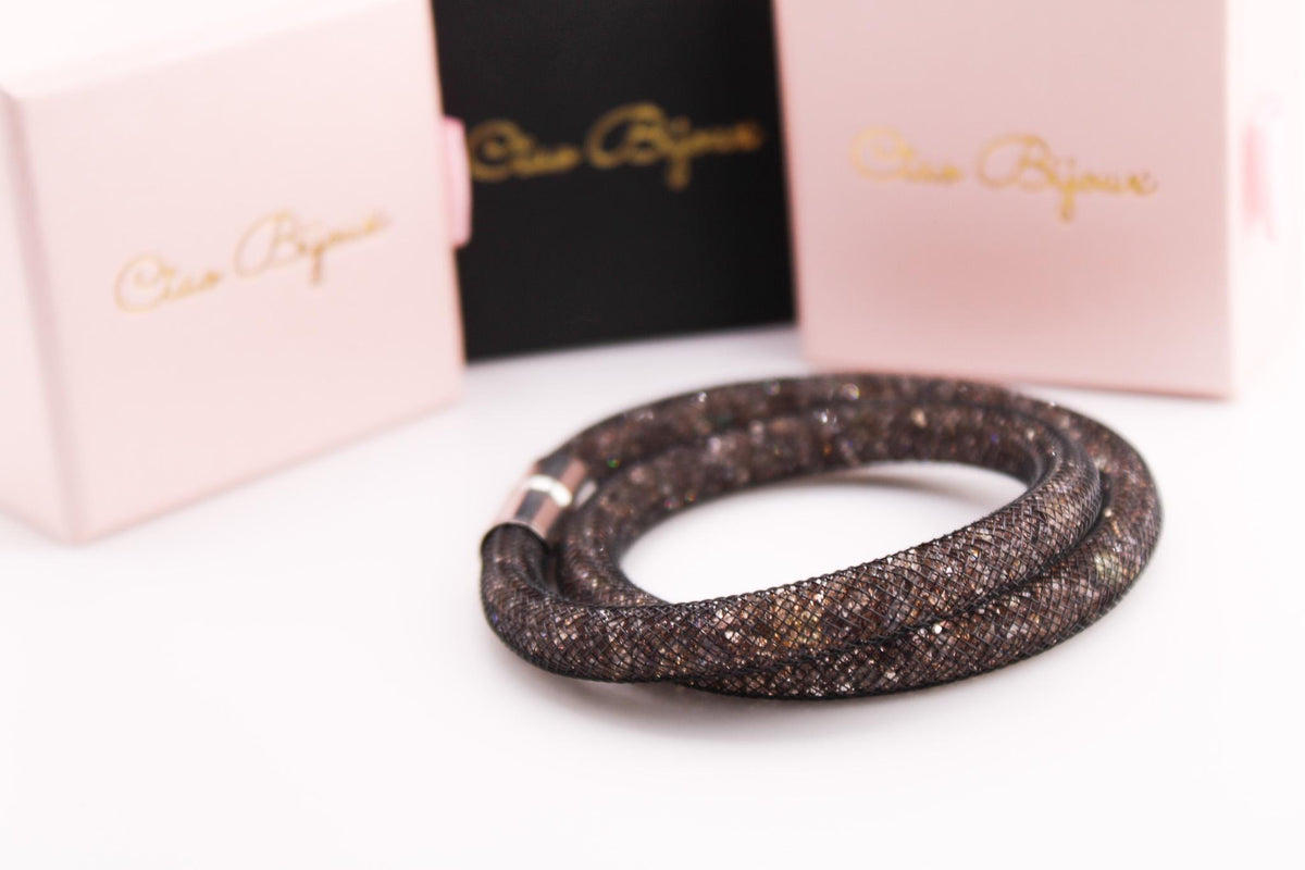 Lovely Crystal Mesh Bracelet/Tube Crystals Double Wrap with Magnetic Clasp/Jewelry for Women, Men, and Girls