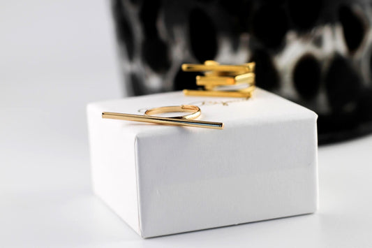 18K Gold Plated Stainless Steel Couple Ring/Geometric Triple Line Adjustable Band for Women/Minimalist Jewelry Gift for Date or Daily Wear
