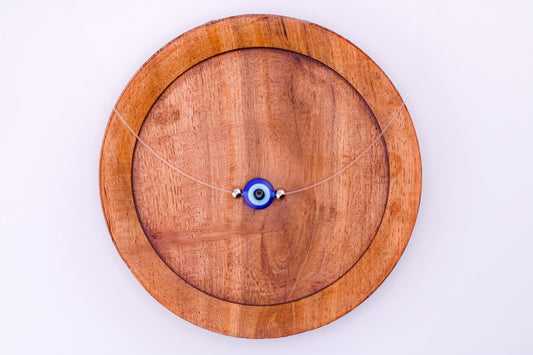 Invisible Evil Eye Necklace/ Gold Plated Blue Glass Pendant/Transparent Nylon Protection Necklace/Dainty Greek Eye Jewelry/Gift for Her