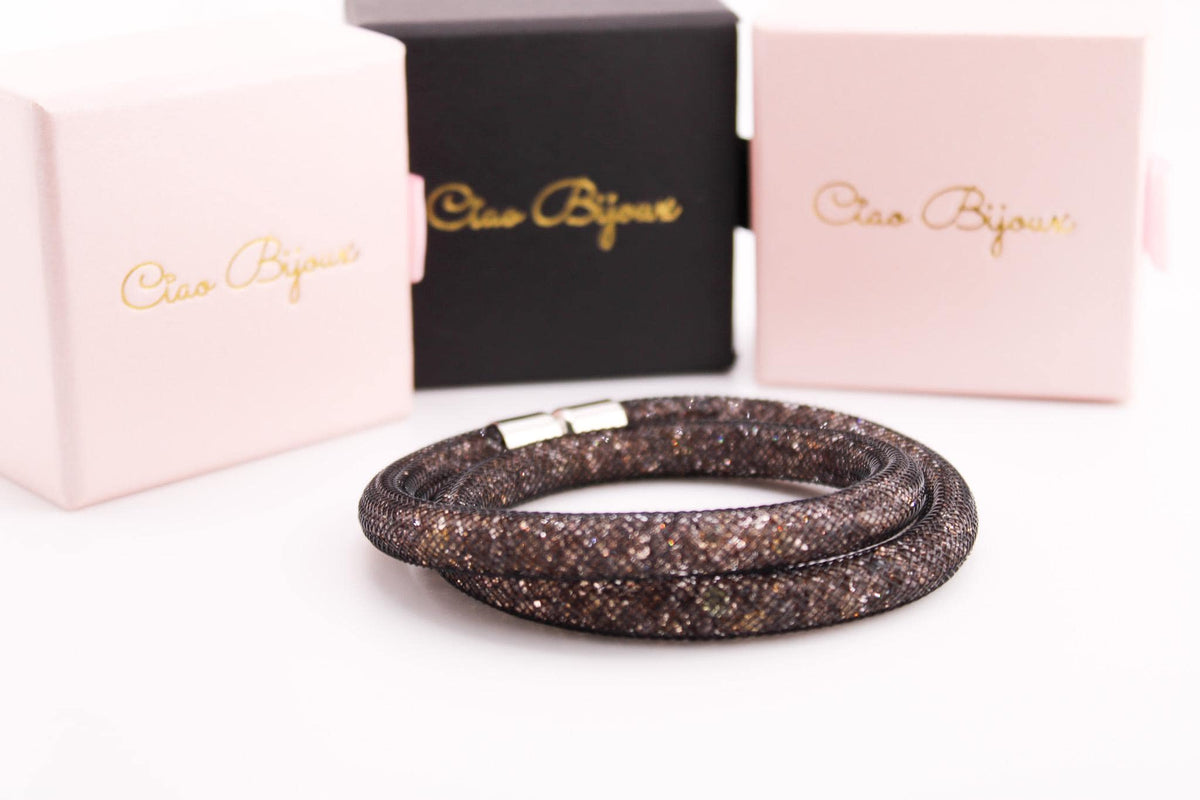 Lovely Crystal Mesh Bracelet/Tube Crystals Double Wrap with Magnetic Clasp/Jewelry for Women, Men, and Girls