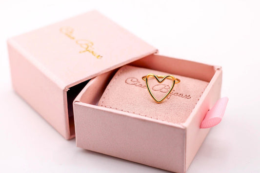 Gold Plated Open Heart Ring, Minimalist Adjustable Band