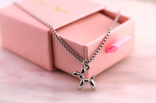Silver Balloon Dog Necklace, Stainless Steel Pendant, Pet Lover Gift