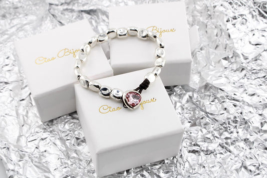 Silver Pink Rhinestone Bracelet/Sparkling Crystal Jewelry for Women/Gift for Her
