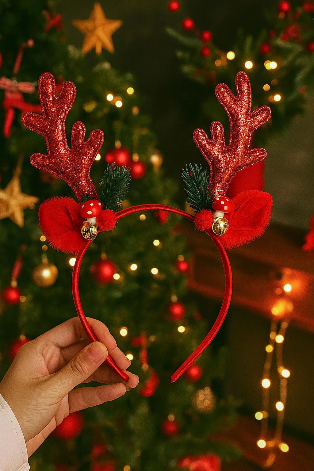 Glitter Reindeer Antler Headband: Holiday Christmas Party Accessory
