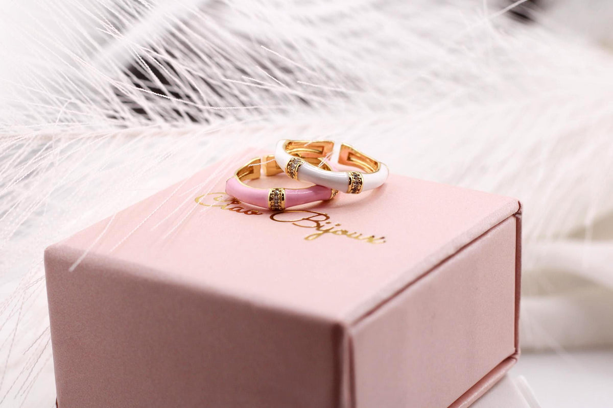 Gold-Plated Enamel CZ Ring: Multicolor Stackable Jewelry