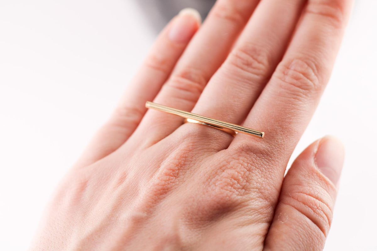 18K Gold Plated Stainless Steel Couple Ring/Geometric Triple Line Adjustable Band for Women/Minimalist Jewelry Gift for Date or Daily Wear