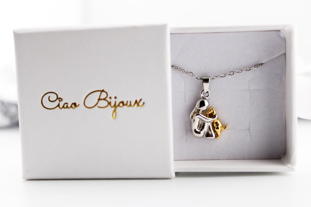 Cartoon Gold Dual-Color Human & Dog Pendant Necklace/Cute Friendship Jewelry Gift for Friends