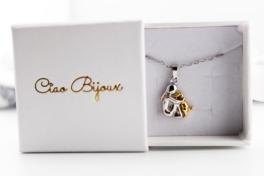 Cartoon Gold Dual-Color Human & Dog Pendant Necklace/Cute Friendship Jewelry Gift for Friends