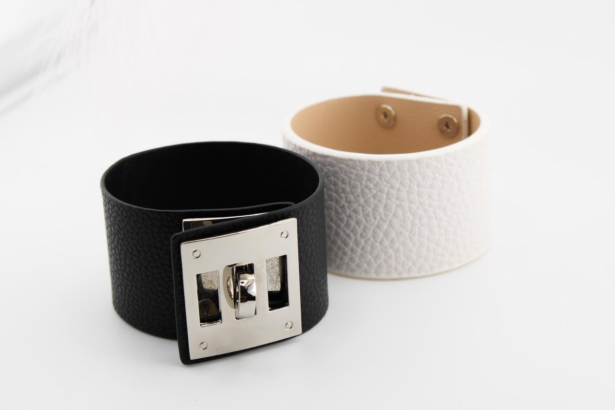 Classic Wide Leather Bracelet/Simple Chunky Wrap Bracelet for Women/Party & Nightclub Fashion Bangle with Charms/Gift for Her