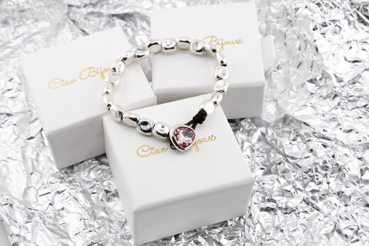 Silver Pink Rhinestone Bracelet/Sparkling Crystal Jewelry for Women/Gift for Her