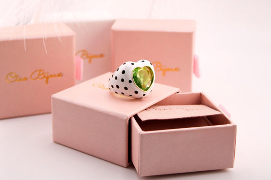 Draweye Korean Fashion Rings/Sweet Polka Dot Heart-Shaped Rings for Women/Vintage Glaze Elegant Cuff/Anillos Mujer