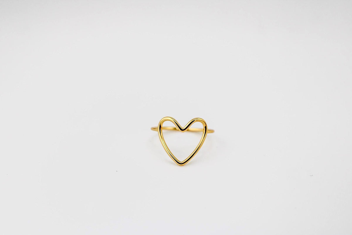 Gold Open Heart Ring, Minimalist Adjustable Band