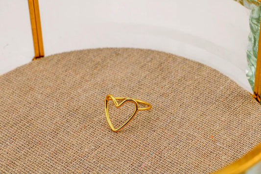 Gold Open Heart Ring, Minimalist Adjustable Band