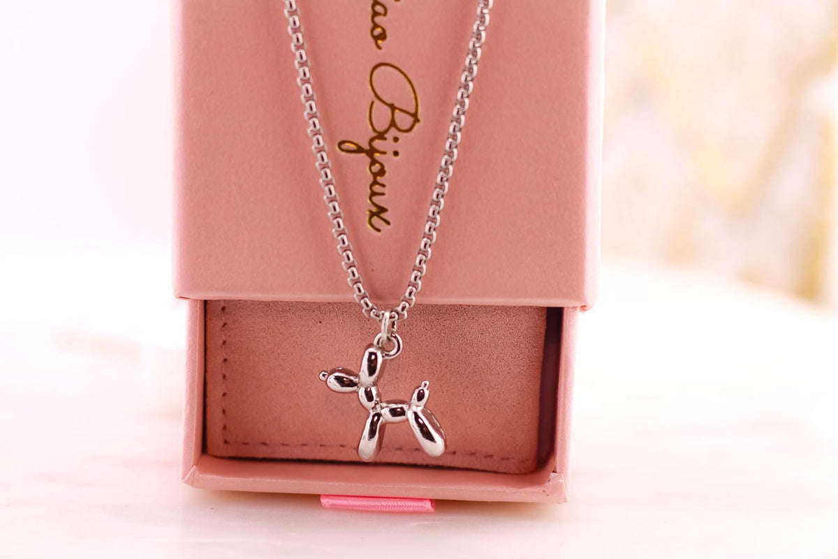 Silver Balloon Dog Necklace, Stainless Steel Pendant, Pet Lover Gift