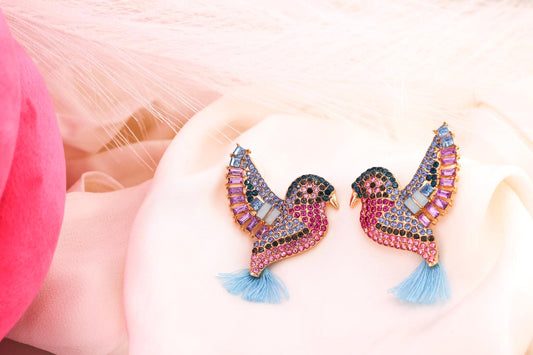 Custom Birthstone Hummingbird Earrings/Gift for Her/Dangling Earrings/Elegant Love/Bird Earrings/Attractive Wings/Cute earrings