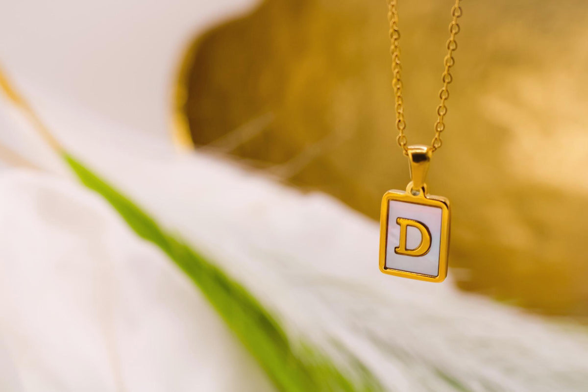 Mother of Pearl Initial Pendant, 18K Gold Filled Letter Necklace