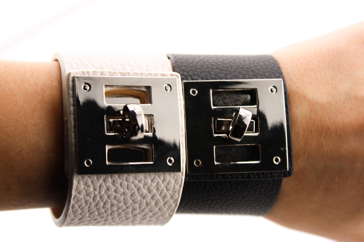 Wide Leather Wrap Bracelet: Chunky Bangle with Charm Accents