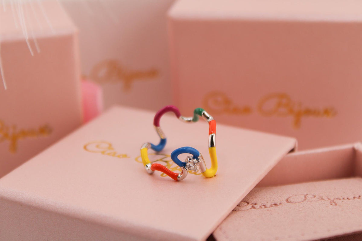 Sterling Silver Rainbow Twist Ring, Candy-Colored Party Jewelry