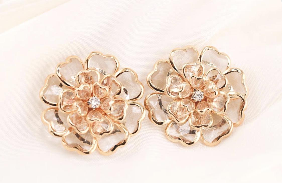 Crystal Floral Button Covers: Chic Shirt Cuff Accents