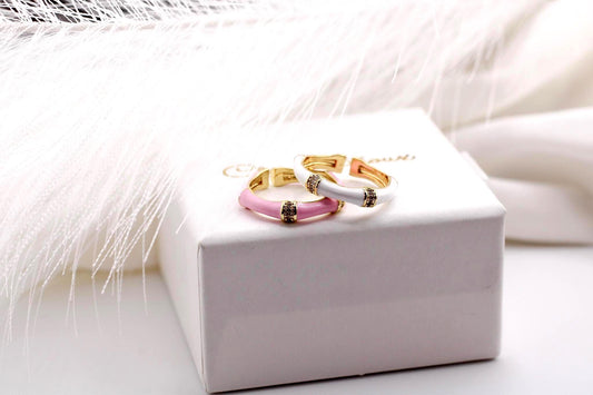 Gold-Plated Enamel Ring, Multicolor CZ Stackable Jewelry