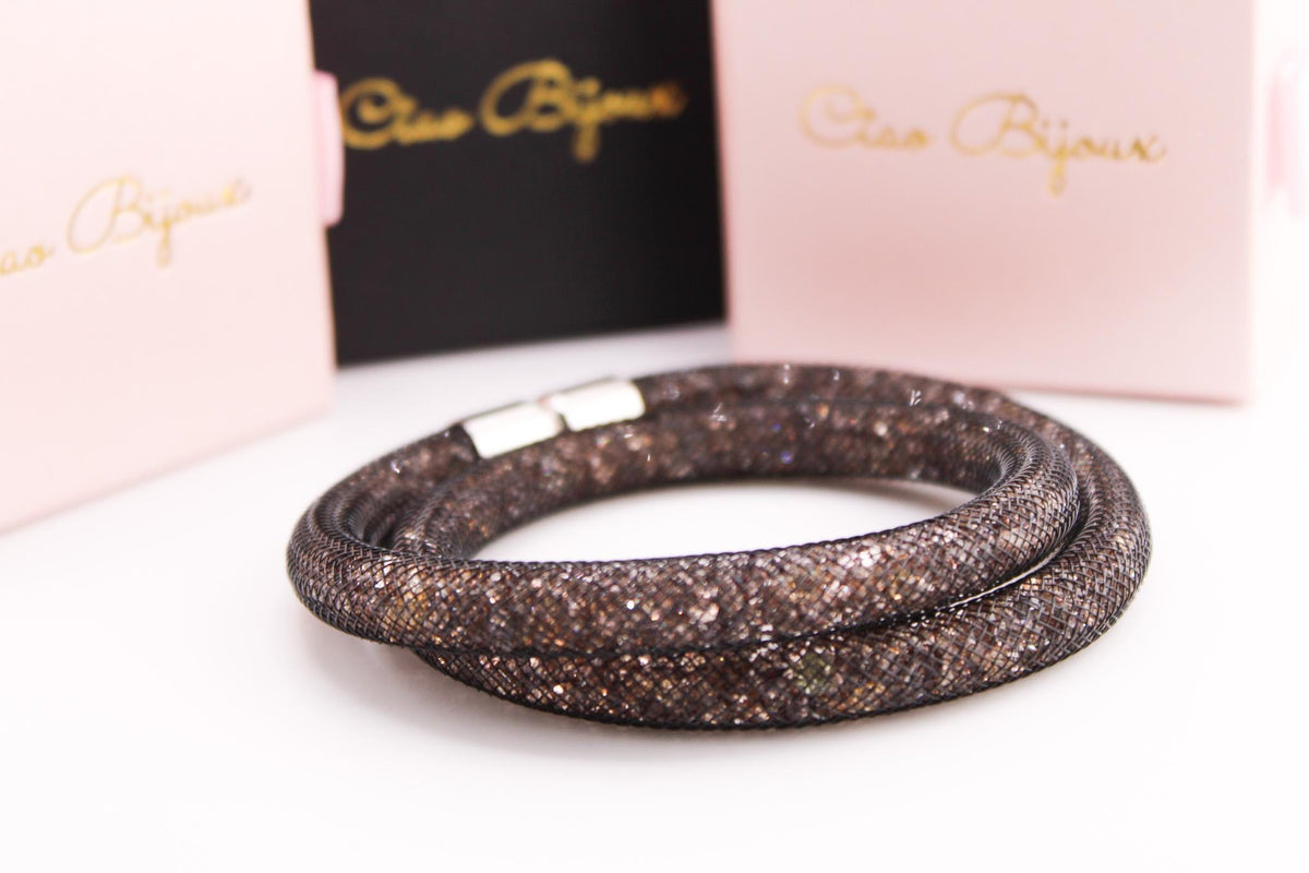 Lovely Crystal Mesh Bracelet/Tube Crystals Double Wrap with Magnetic Clasp/Jewelry for Women, Men, and Girls