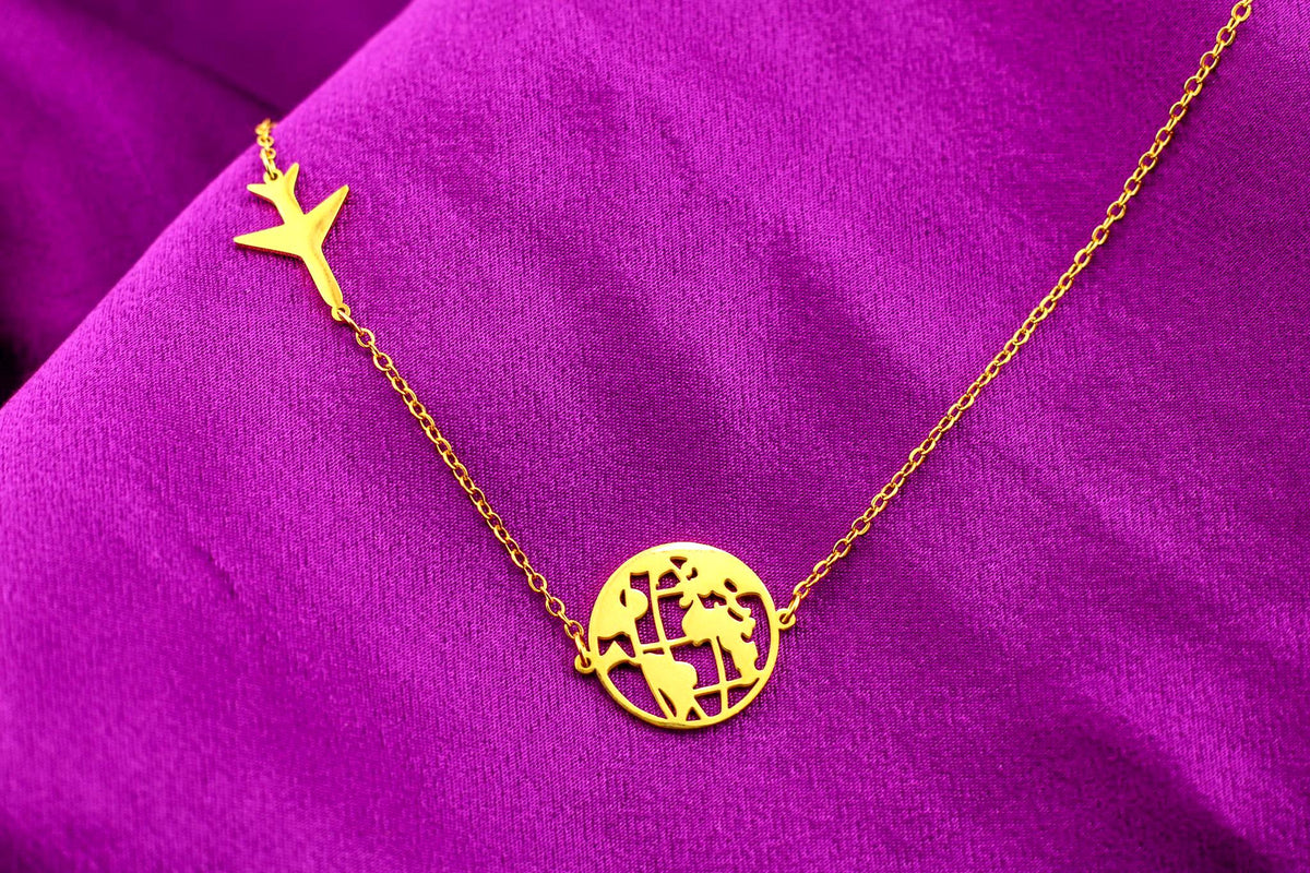 Dainty World Map Necklace: Minimalist Globe Pendant, Travel Gift