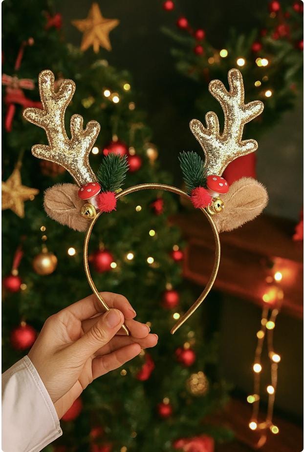 Glitter Reindeer Antler Headband: Festive Christmas Hair Accessory
