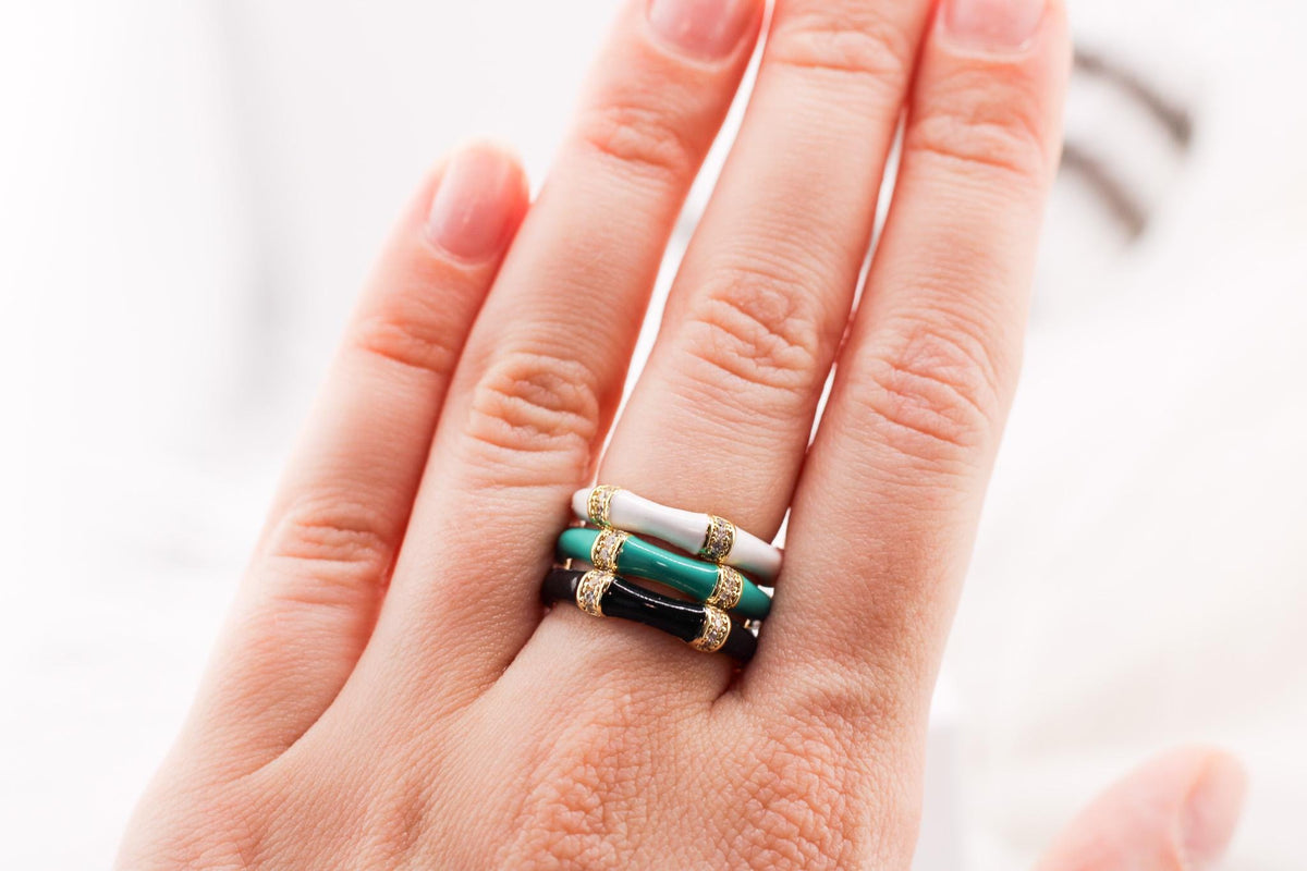 Colorful Enamel Ring/Gold Enamel Band/Multicolor CZ Ring/Rainbow Statement Ring/Dainty Stackable Jewelry